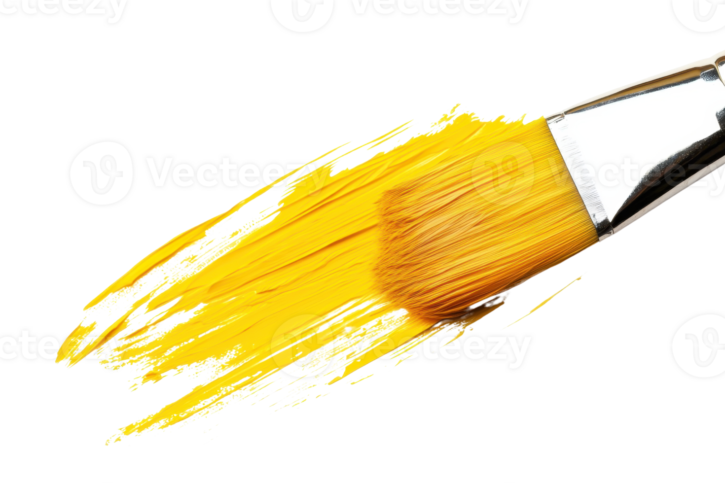 Close-up of a paintbrush with yellow paint strokes on transparent background. ideal for art and painting-related themes. png