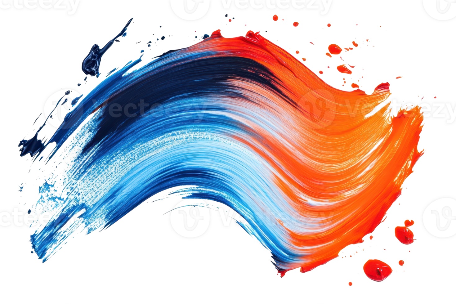 Dynamic brush strokes of blue and orange paint splashes create an eye-catching abstract art piece, perfect for backgrounds and creative projects. png