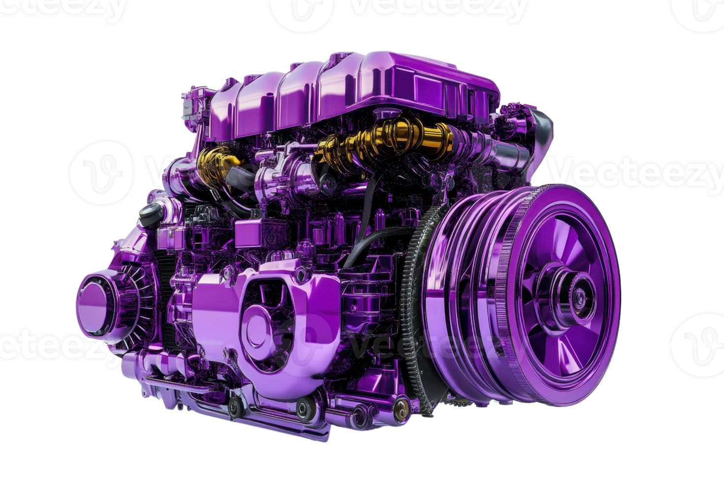 Purple automotive engine isolated on transparent background. showcasing intricate mechanical details and advanced engineering design. png