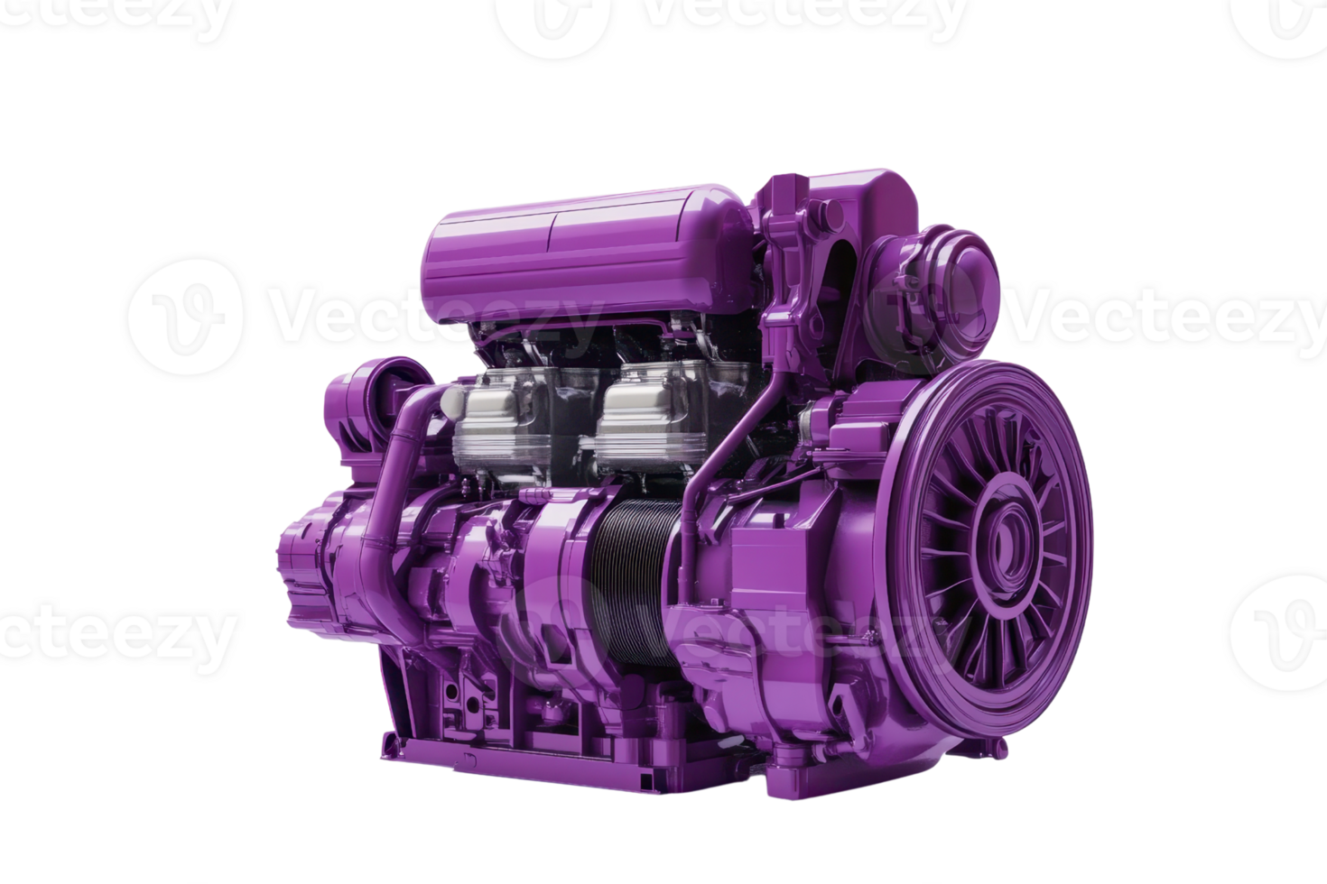 Purple industrial engine isolated on transparent background. showcasing intricate mechanical components and modern engineering design. png