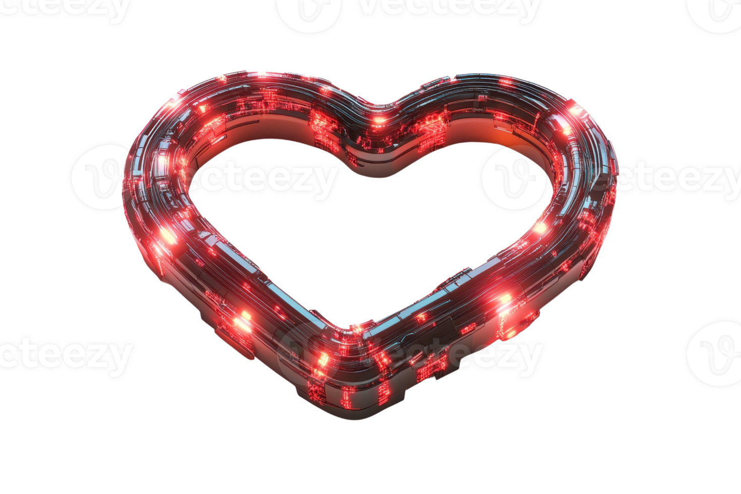 Shiny heart-shaped LED light decoration with red lights, perfect for romantic settings, parties, and festive decorations. png