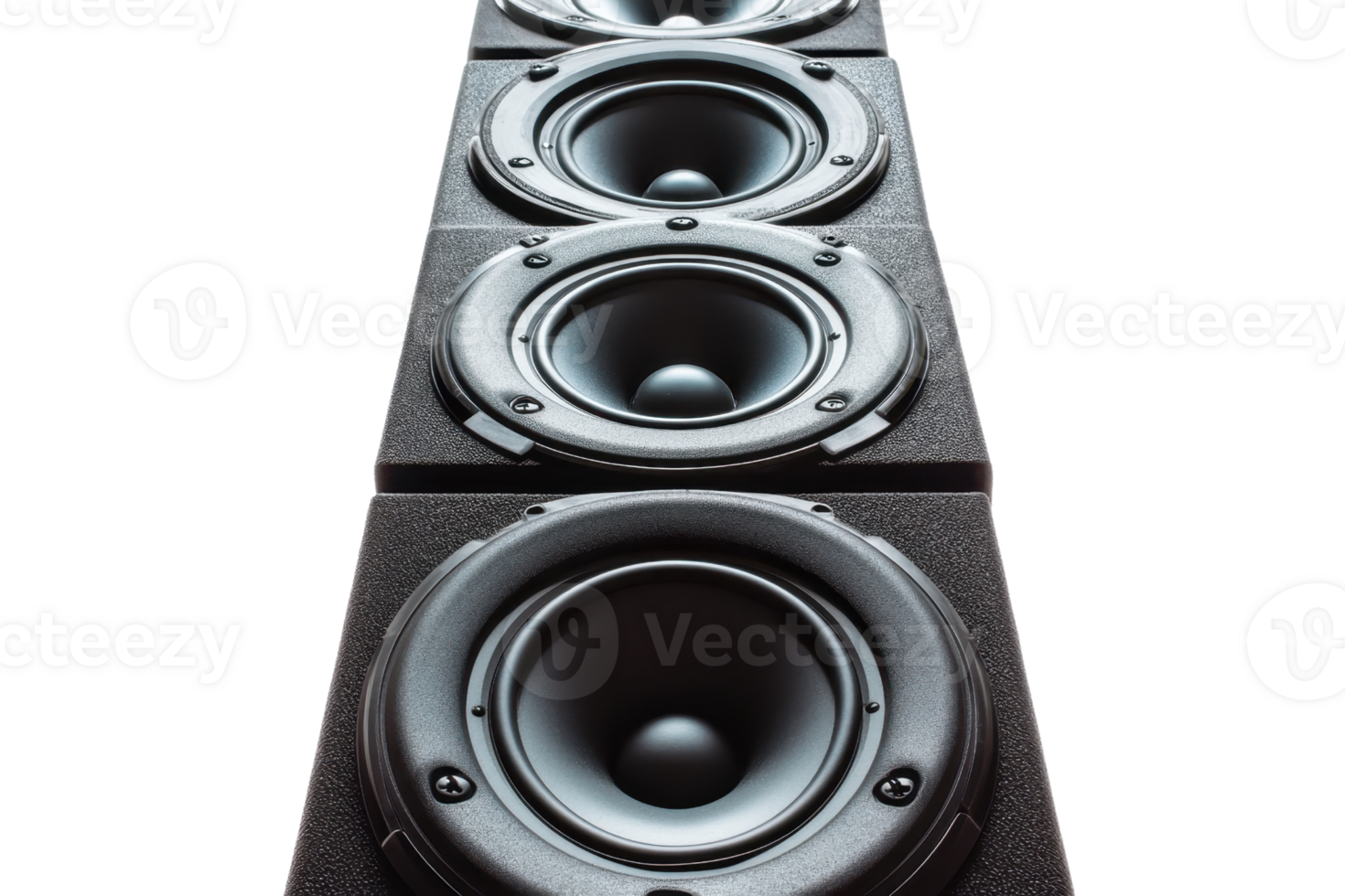 Powerful stack of speakers arranged vertically, emphasizing their design and technology for high-quality sound and audio performance. png