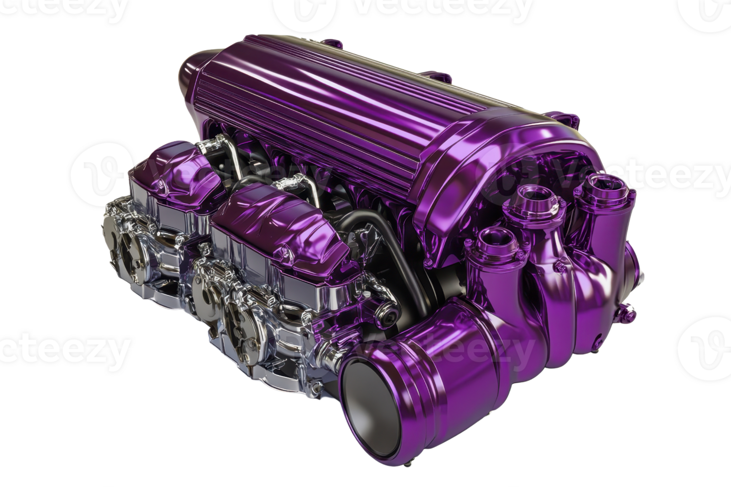 Shiny purple high-performance car engine on a transparent background. isolated automotive component for sports cars and engineering enthusiasts. png