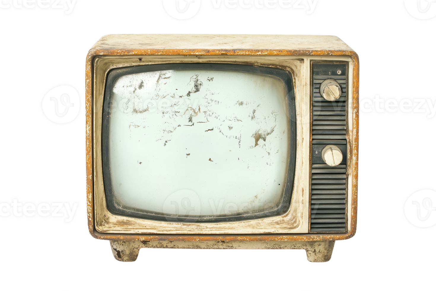 Vintage retro TV set with a worn-out screen and old-fashioned dials, perfect for nostalgic or historical themes in design projects. png