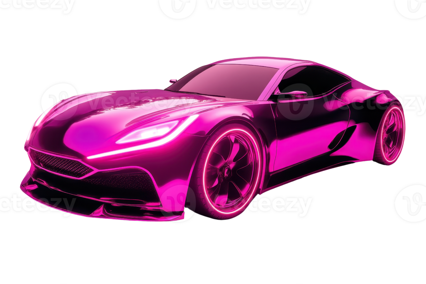 Stunning pink sports car rendered in 3D with sleek lines and modern design, isolated on a transparent background. png