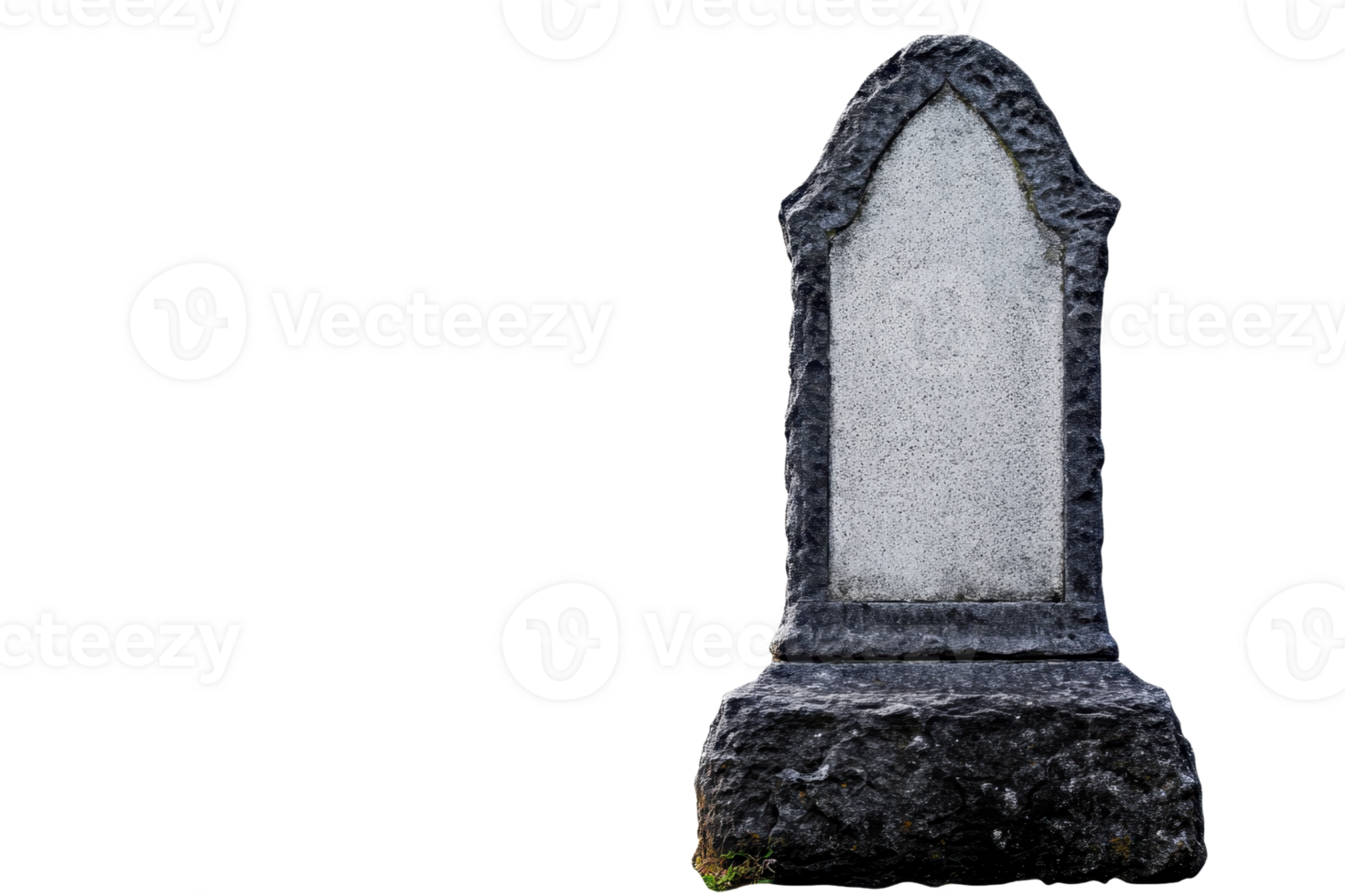 An old, weathered tombstone with a blank inscription, standing alone against a plain transparent background. representing solitude and timelessness. png