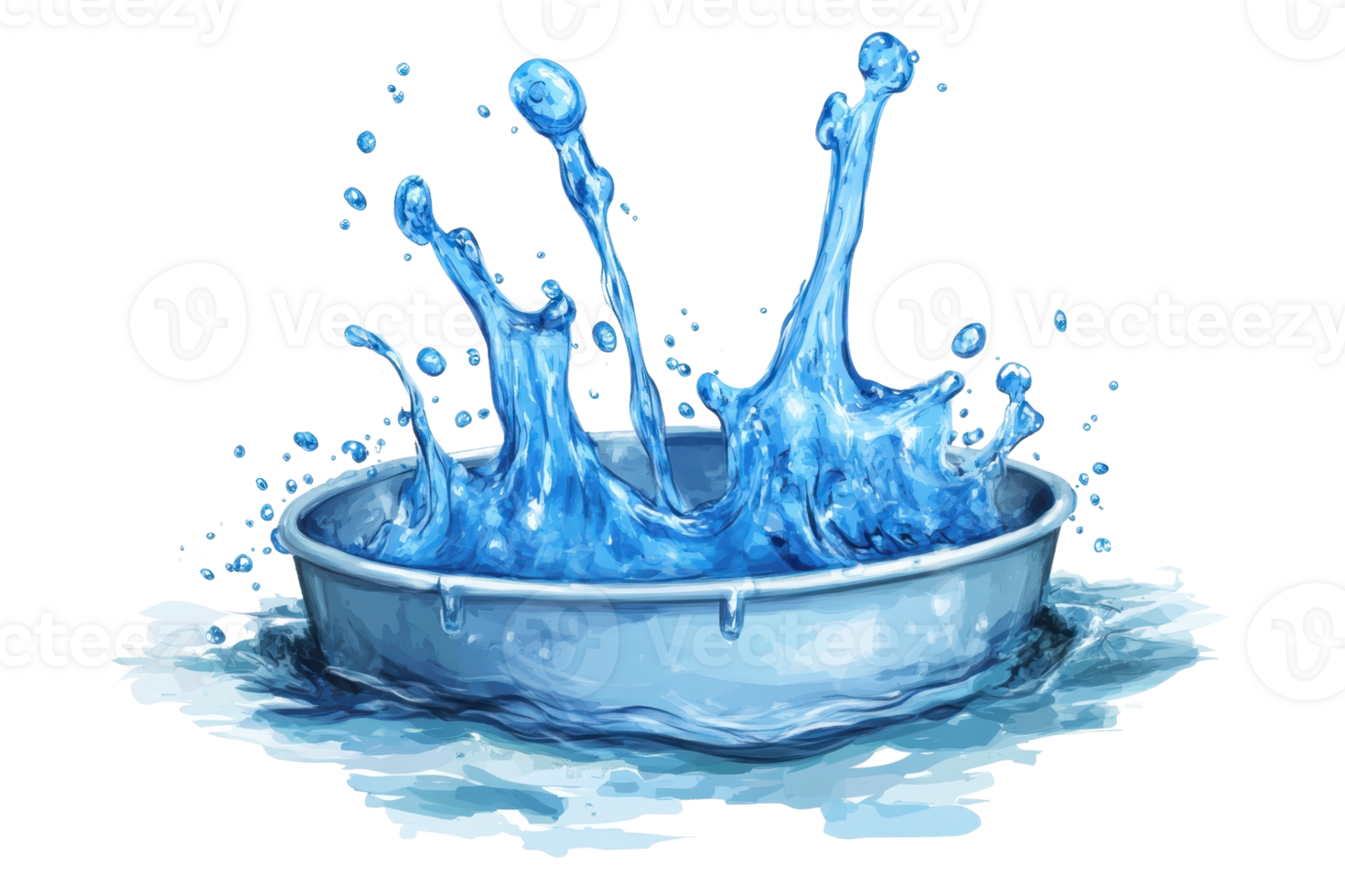 Close-up of blue water splashing in a bowl, illustrating fluid motion and the beauty of water dynamics. png