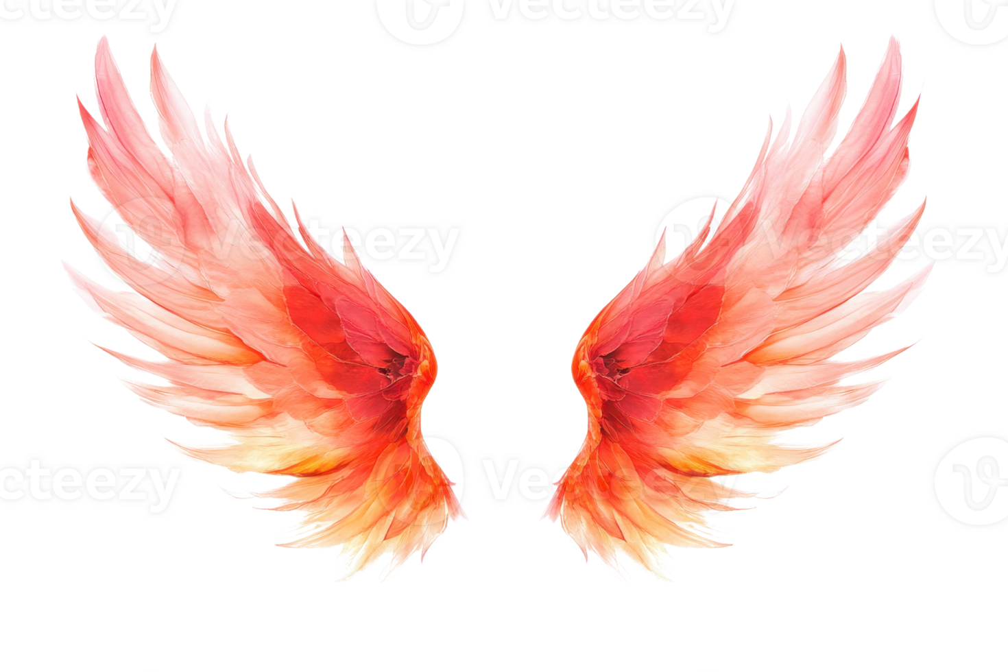 Beautiful watercolor-style red and orange angel wings illustration, perfect for fantasy designs, prints, and art projects. png