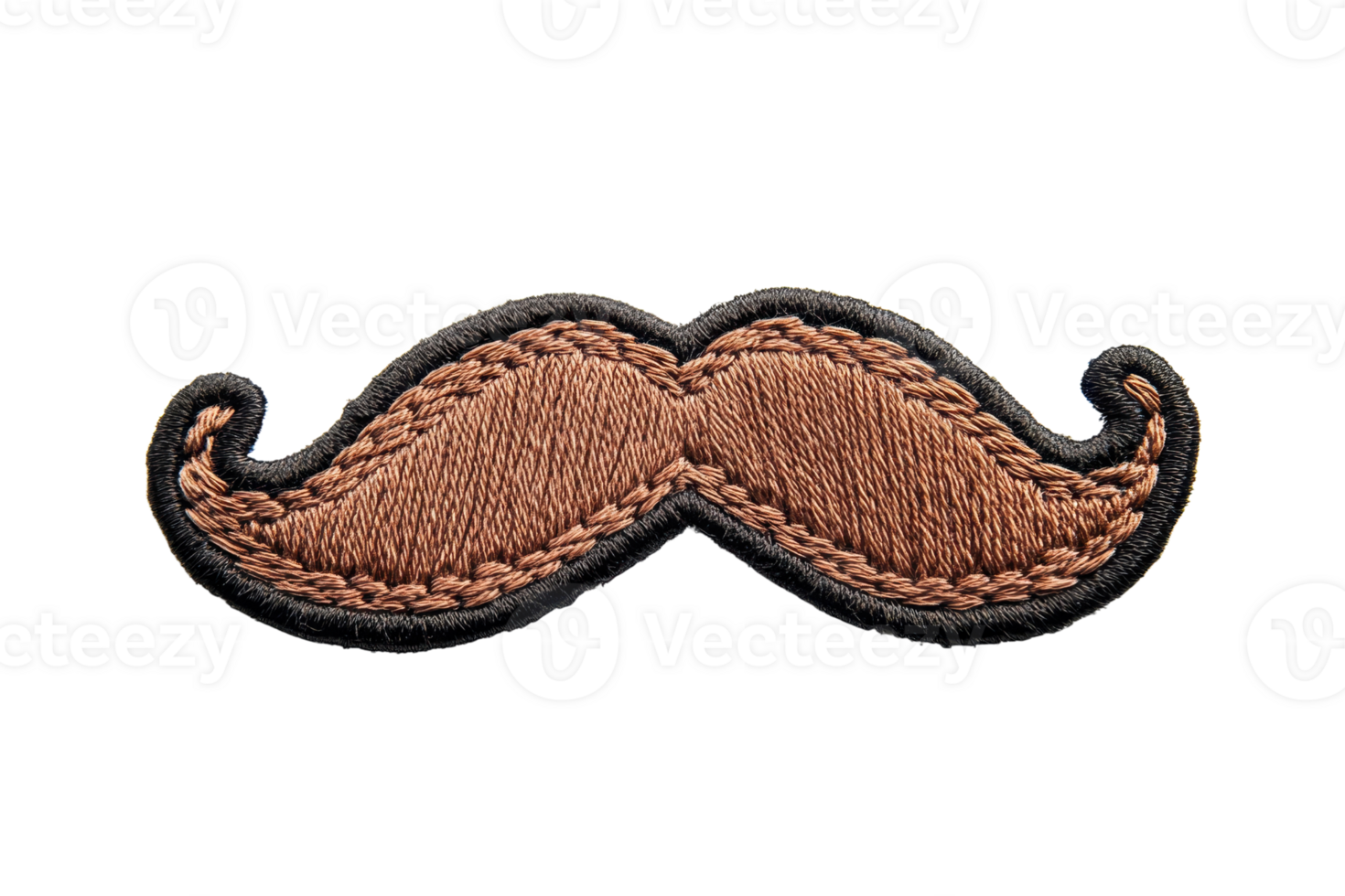 Brown embroidered mustache patch isolated on transparent background. Perfect for fashion accessories, costume decoration, or craft projects. png