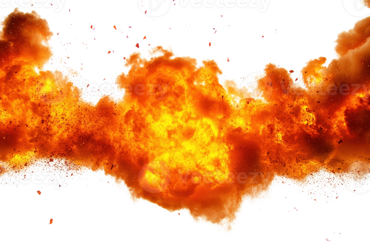 Dynamic explosion with intense flames and smoke, perfect for action scenes and special effects. High resolution fiery blast on a transparent background. png