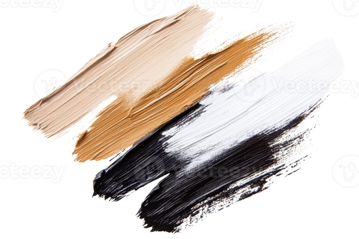 Abstract brush strokes in neutral tones of beige, brown, black, and white, showcasing artistic texture on a transparent background. png