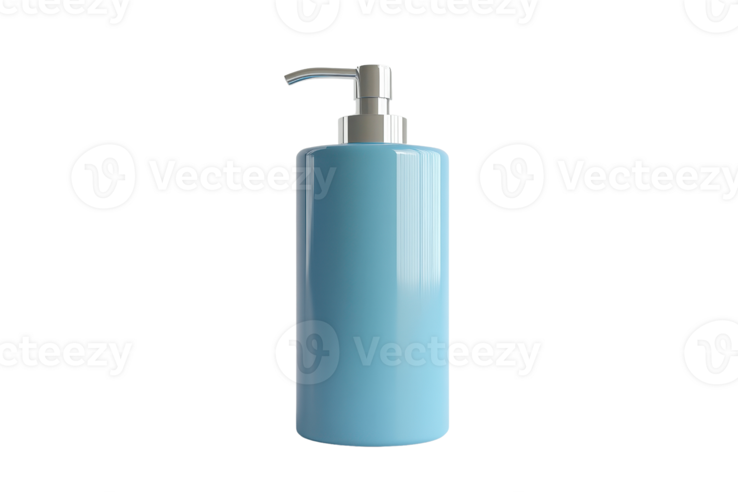 High-quality image of a modern blue soap dispenser with a metallic pump, isolated on a transparent background. perfect for commercial use. png