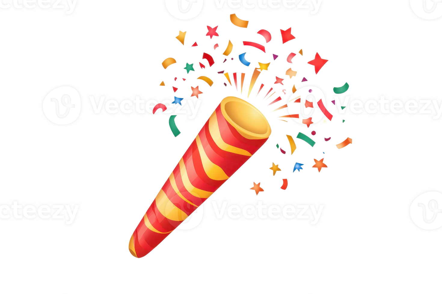 Colorful celebration confetti popper bursting with festive streamers and shapes, perfect for parties, events, and festive occasions. png
