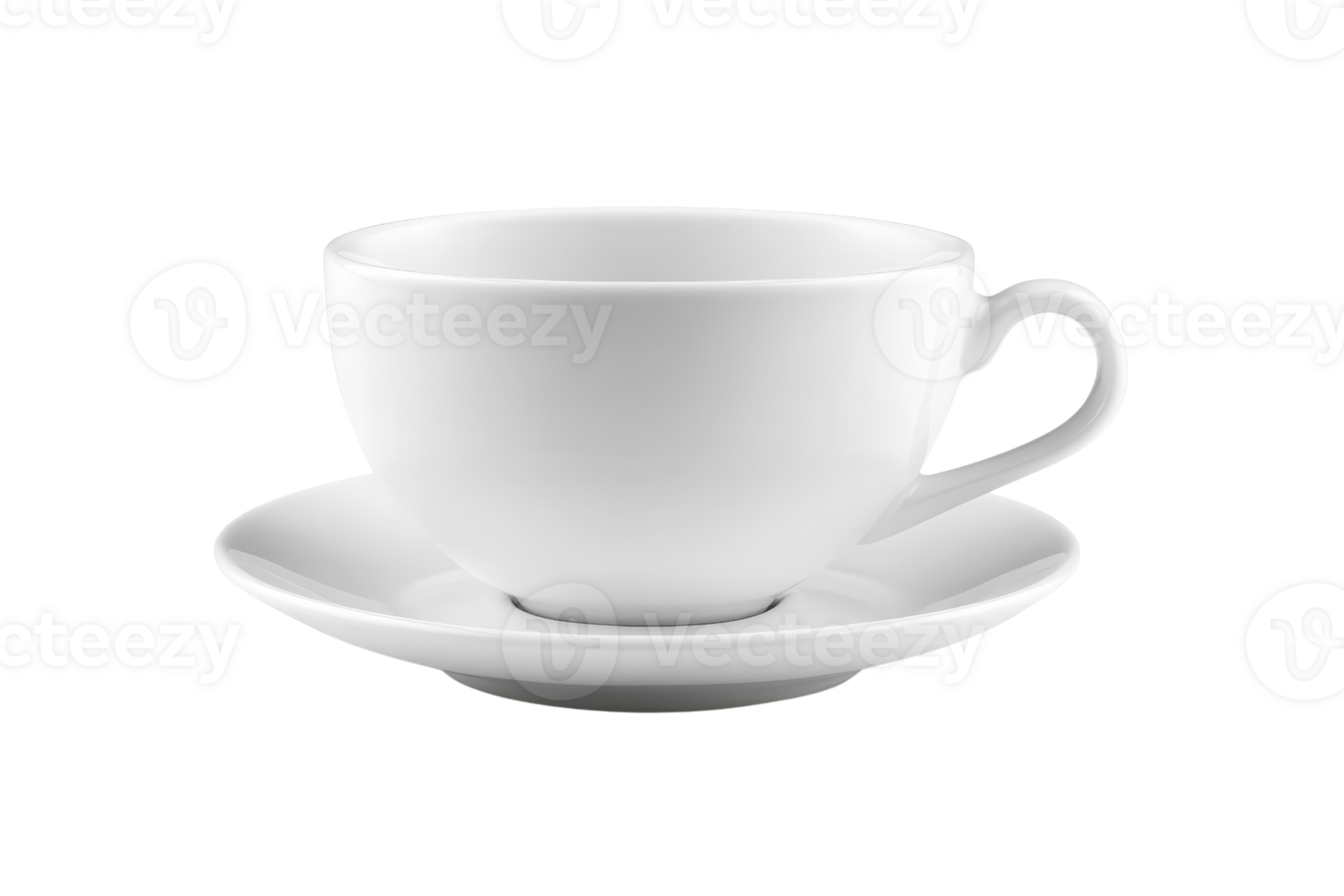 Elegant white ceramic cup with a saucer on a transparent background. Perfect for drinks such as tea or coffee. Isolated and minimalistic design. png
