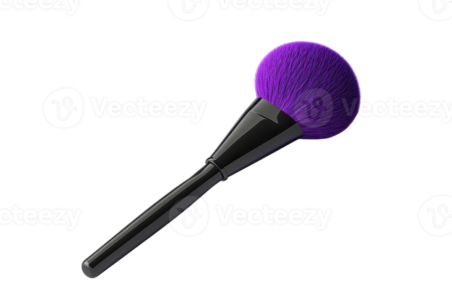 High-quality makeup brush with a purple bristle head on a black handle, ideal for blending powders and achieving flawless application. png