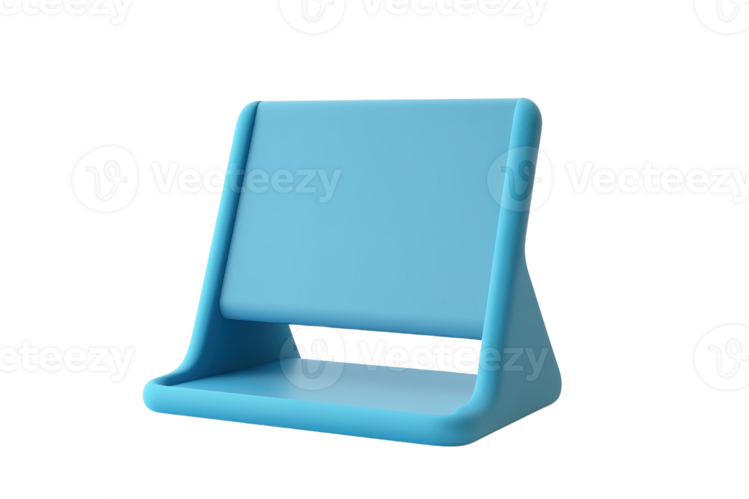 Minimalistic blue plastic stand for holding smartphones or tablets, isolated on a transparent background. Modern design office accessory. png