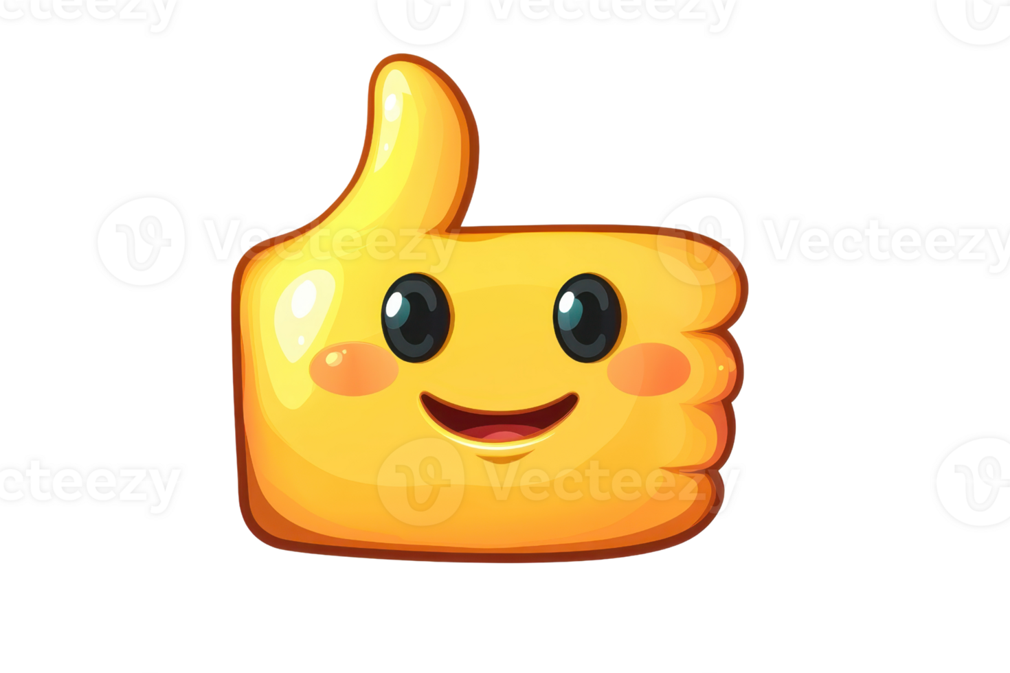 Cute yellow thumbs up emoji with a smiling face. Bright and cheerful emoticon showing approval, satisfaction or agreement. png