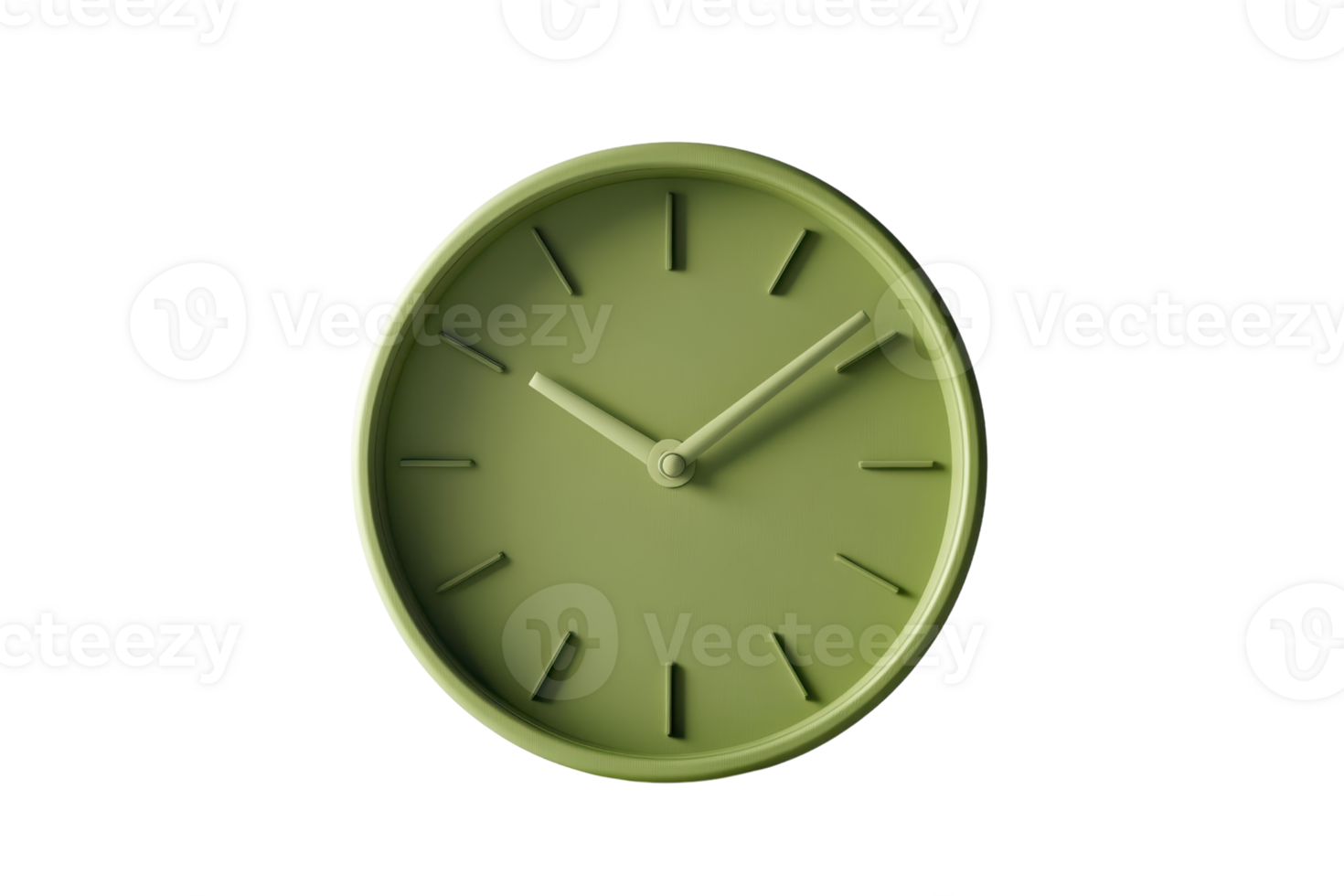 Minimalist green wall clock with a simple sleek design, perfect for modern and contemporary interiors. No numbers on dial, emphasizing simplicity. png