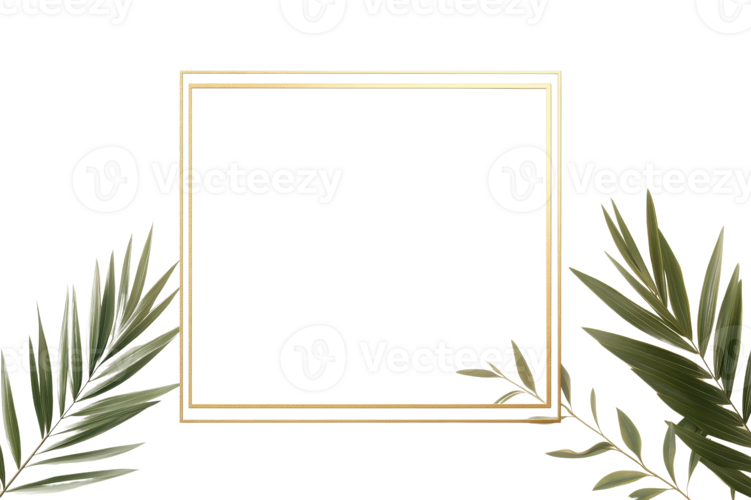 Elegant gold frame with leafy accents. Ideal for cards, invitations, and various design projects. Versatile and sophisticated design element. png