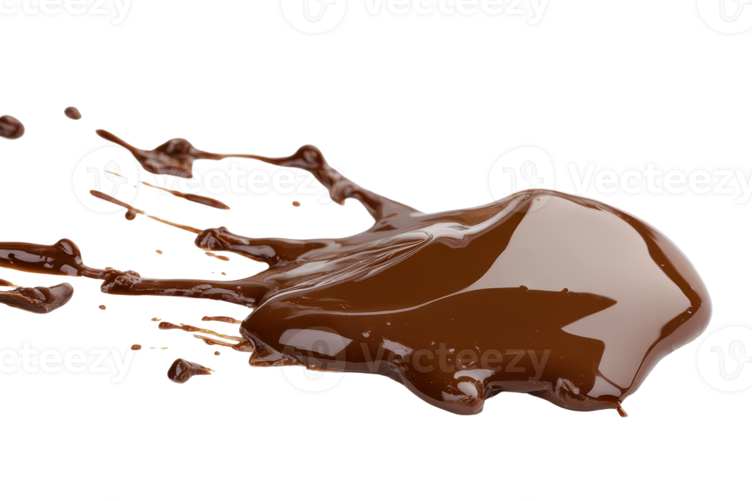 Close-up of chocolate sauce splashing, isolated against a transparent background. Ideal for food photography, advertisements, and desserts promotion. png