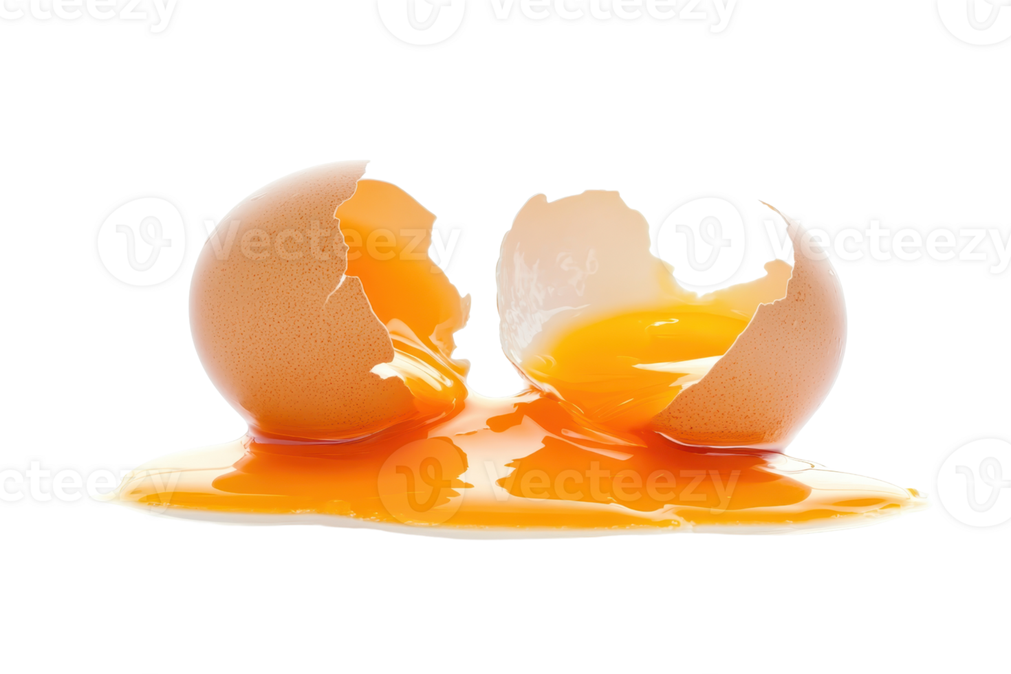 Close-up of a broken egg with yolk and shell on a transparent background. Ideal for culinary, cooking, and food-related themes in stock photos. png