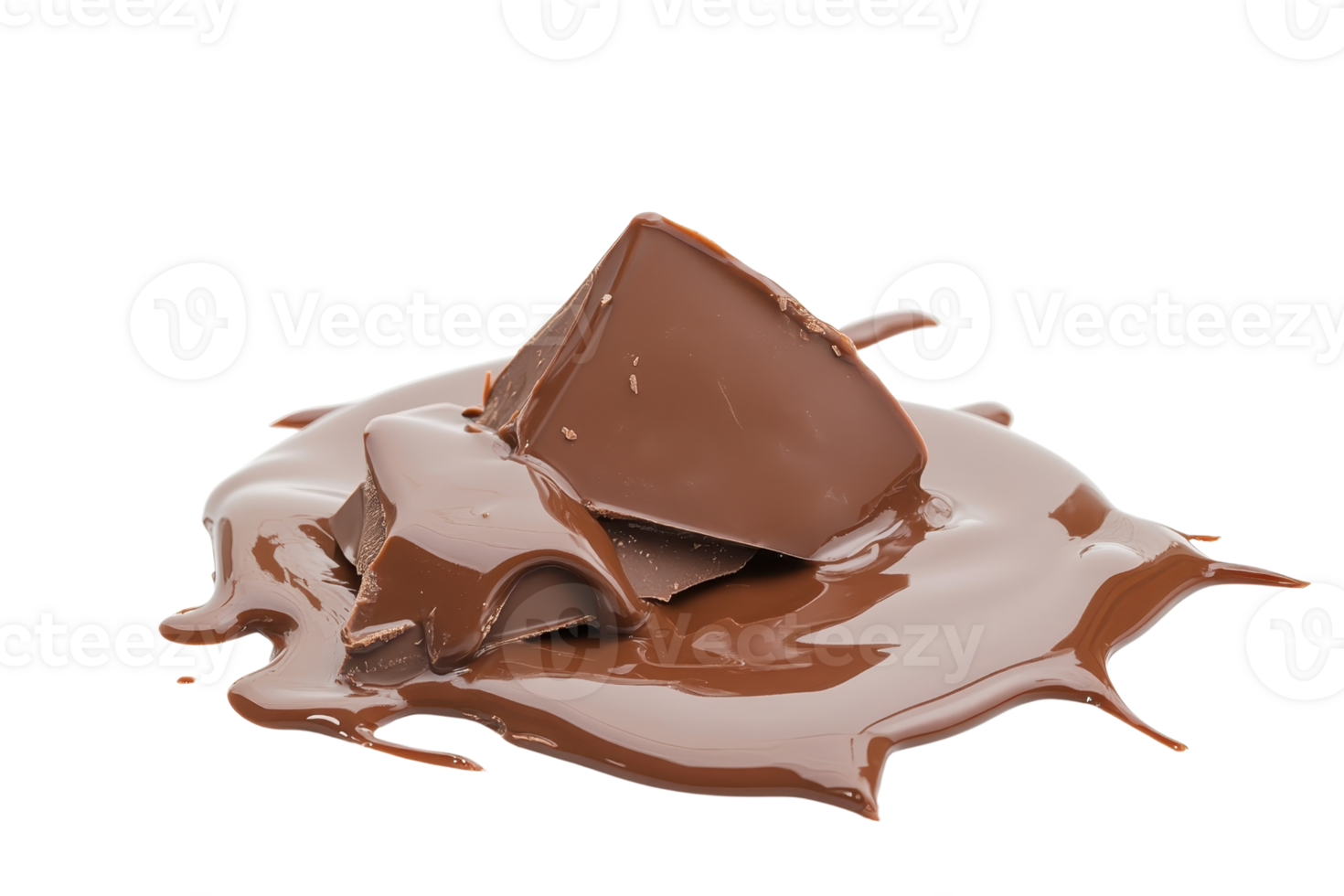 Close-up of melted chocolate with chunks. Perfect for food and dessert concepts, highlighting the rich and creamy texture of chocolate. png