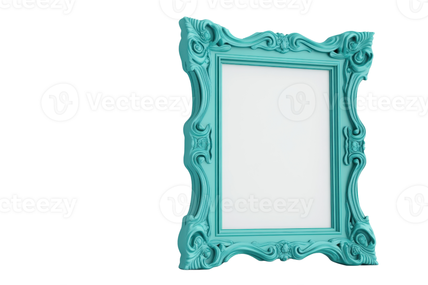 Elegant turquoise ornate picture frame isolated on transparent background. perfect for photography, artwork, or home decoration. png
