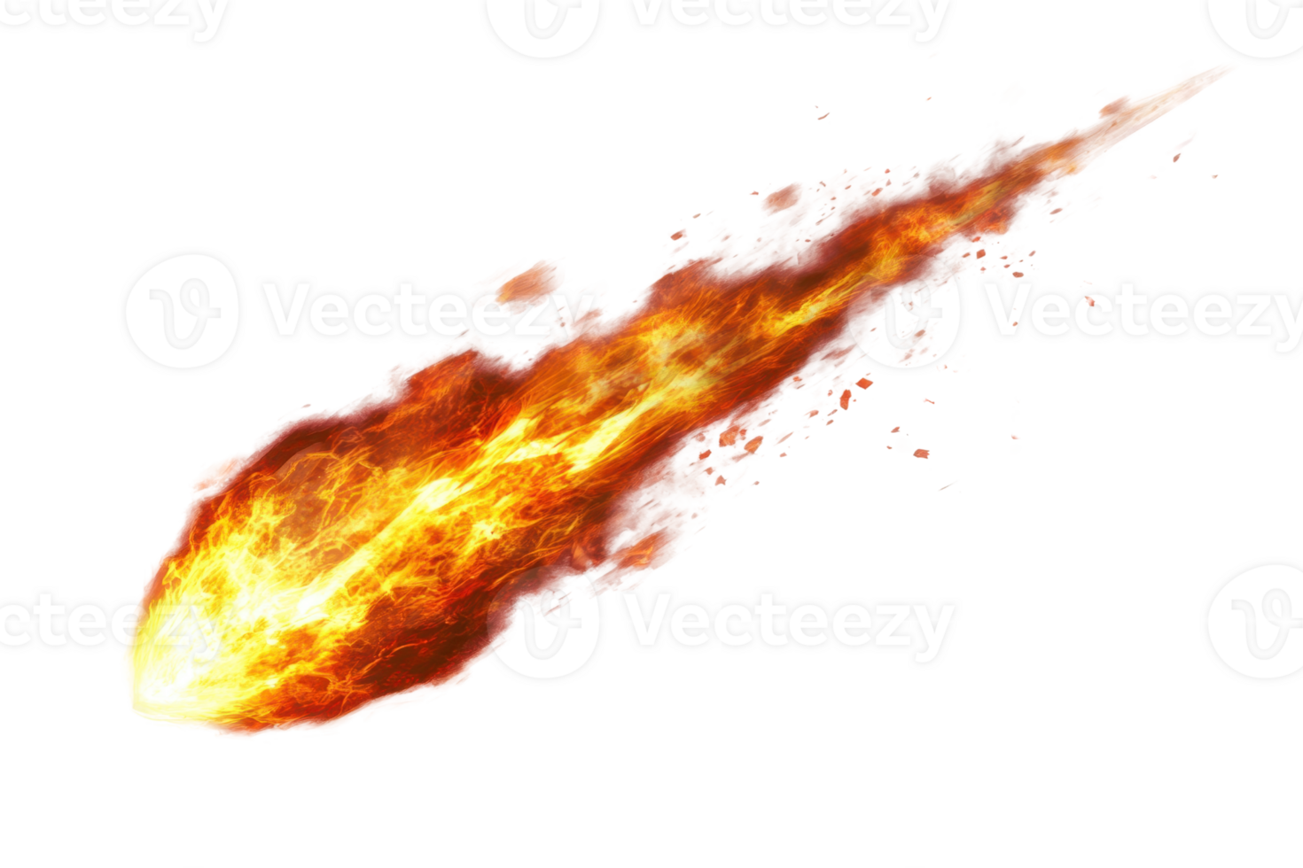 Dynamic fiery meteor flying through space with a blazing trail, showcasing a dramatic cosmic event and energy in motion. png