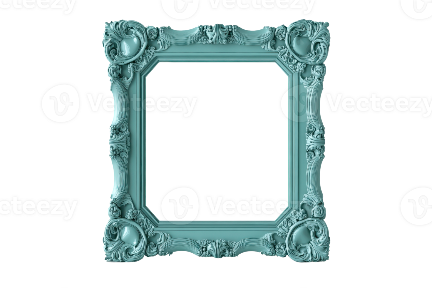 Elegant vintage turquoise ornate picture frame with intricate details, perfect for displaying art and photos in a classic sophisticated style. png