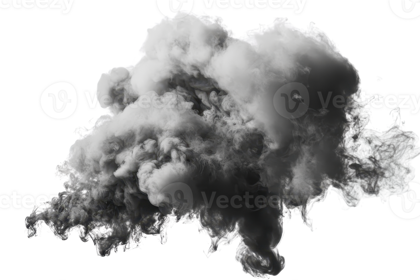 Dark, dense smoke cloud isolated on transparent background. suitable for environmental, disaster, or atmospheric visual concepts. png