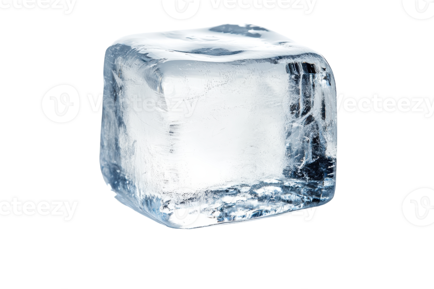 Close-up image of a single ice cube isolated on a transparent background. showcasing its clarity and texture, perfect for cooling beverages. png