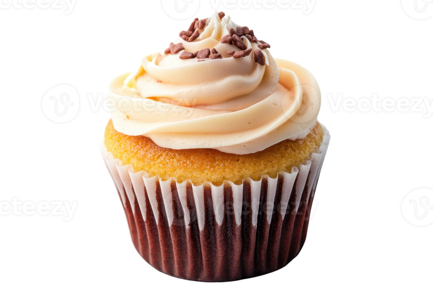 Delicious cupcake with creamy frosting and chocolate sprinkles, perfect for any occasion. High-resolution stock photo for bakery advertisements. png