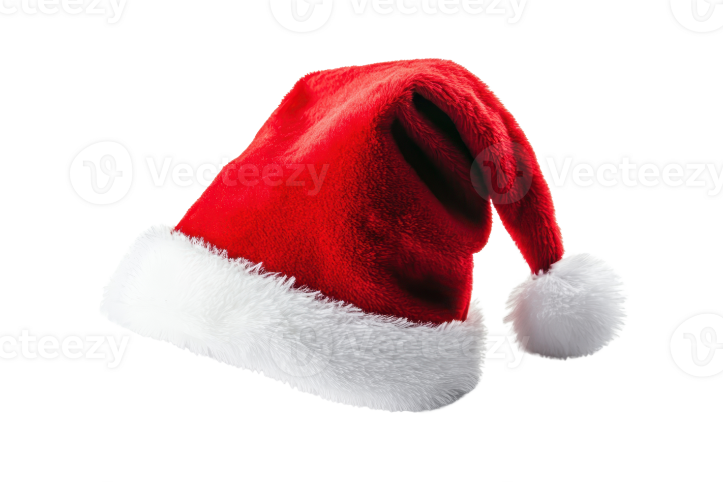Close-up of a classic red Santa Claus hat with white trim and pom-pom isolated on a transparent background. perfect for festive holiday themes. png