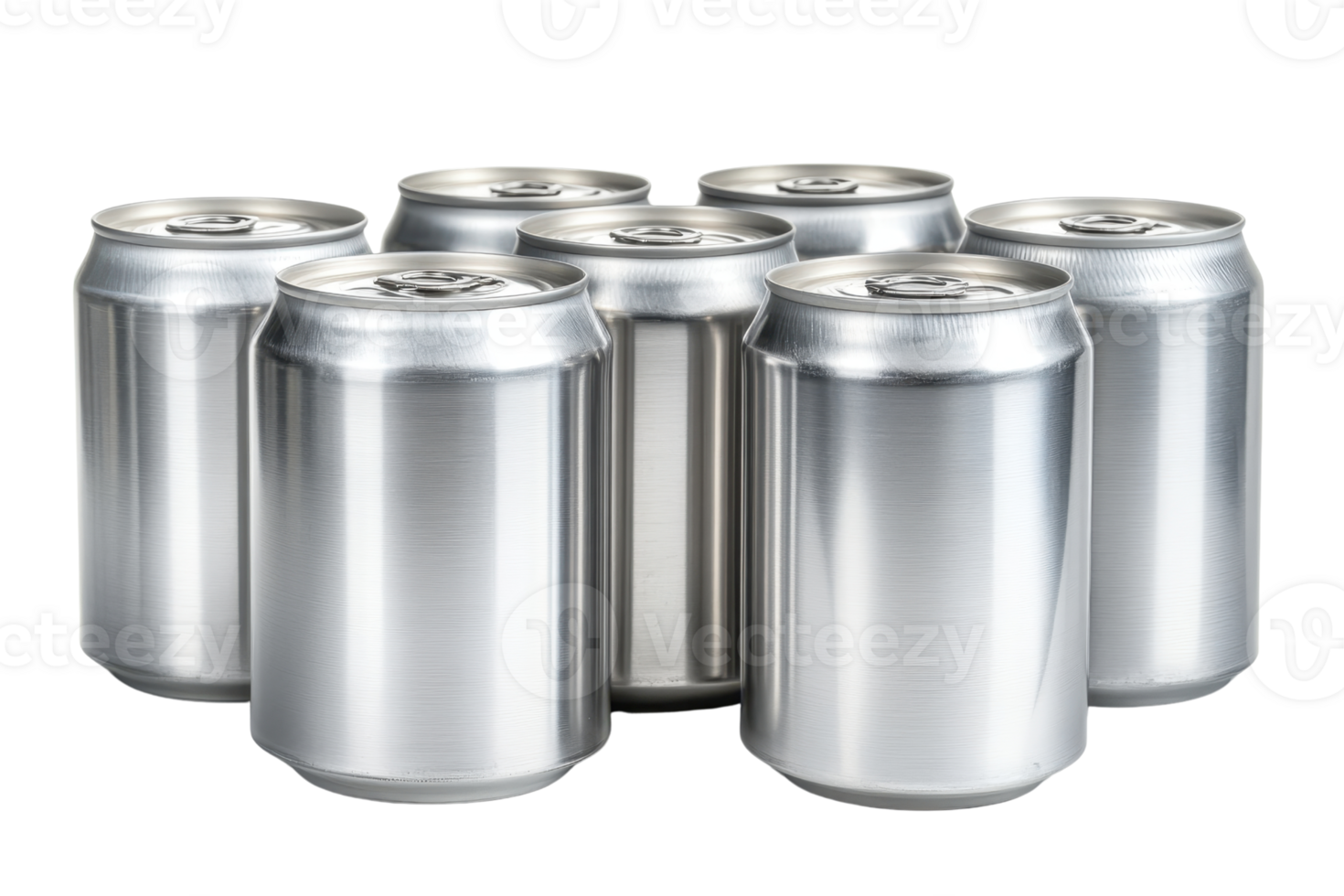 Group of blank aluminum cans. Perfect for beverage branding, packaging mockup, or design presentation in a clear background setting. png