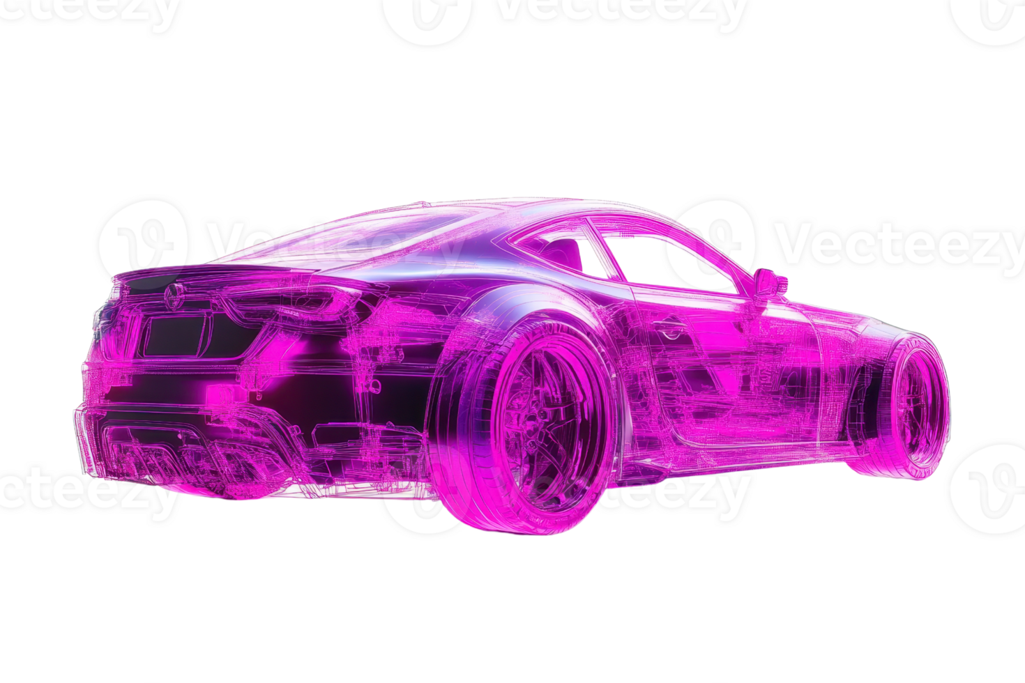 Futuristic concept of an electric sports car with neon purple highlights, showcasing sleek design and advanced technology for innovative transportation. png