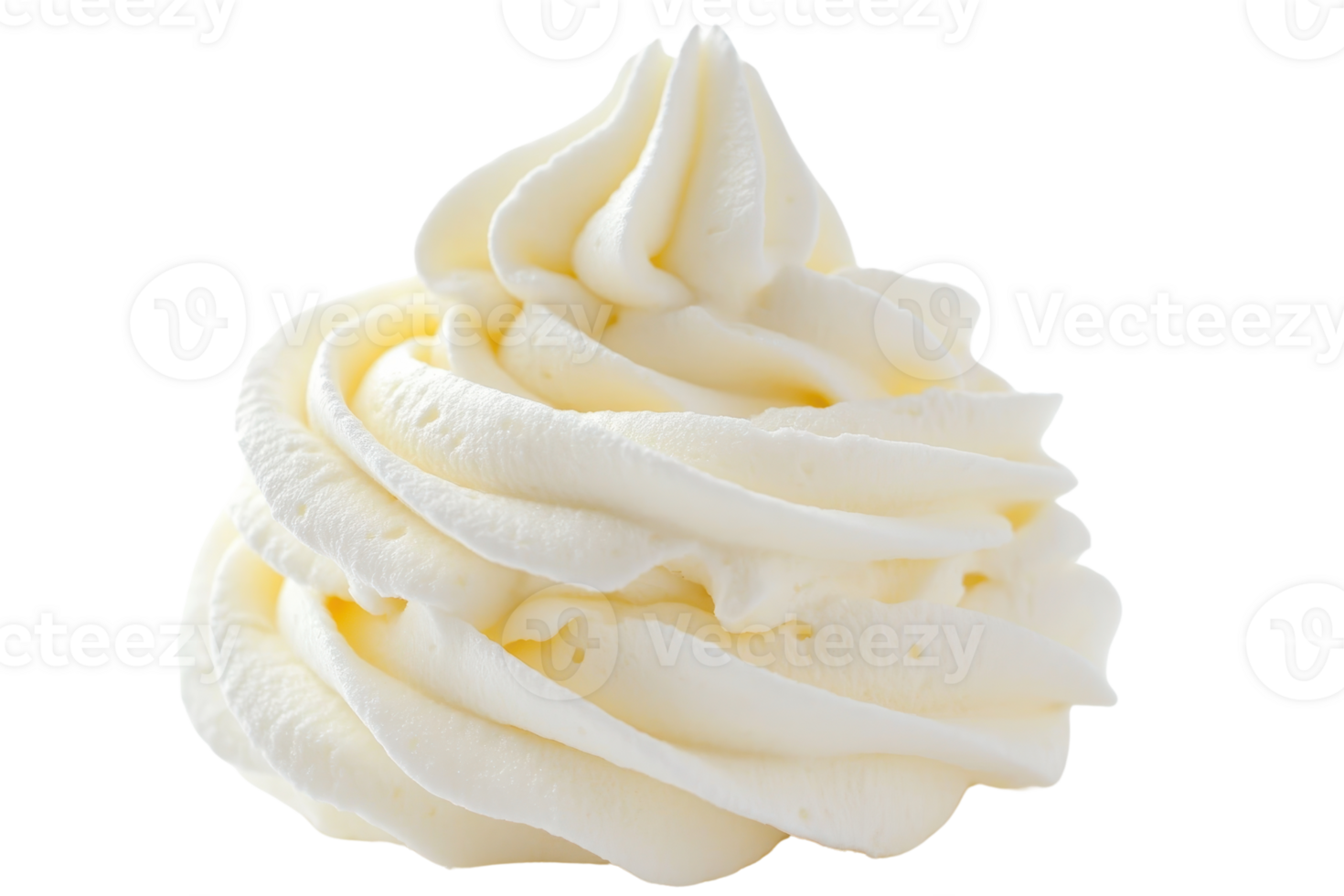 Close-up of a swirl of smooth, fluffy whipped cream, perfect for dessert topping or baking decoration. Isolated on a transparent background. png