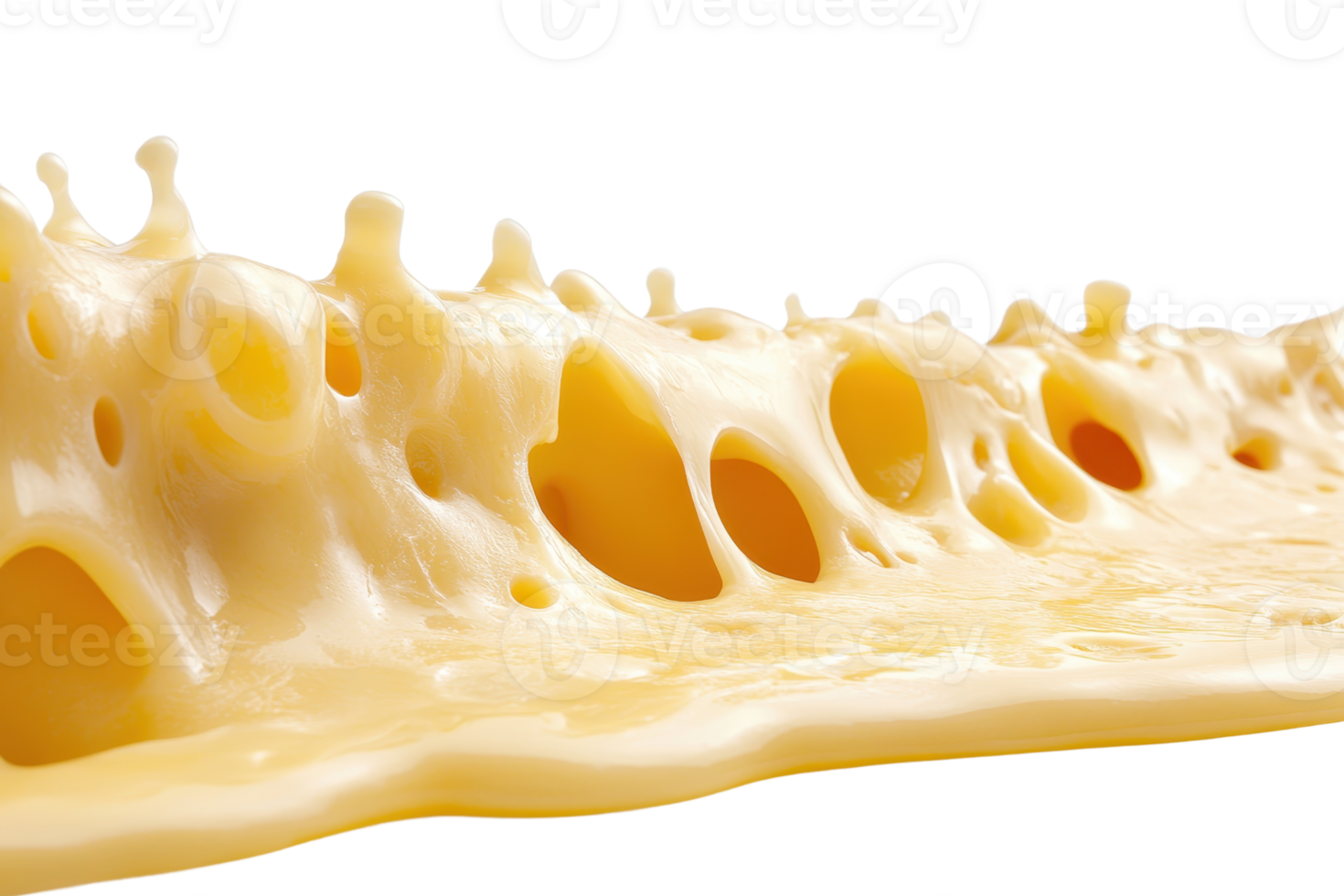 Close-up image of melting Swiss cheese with holes, showcasing its creamy texture and rich yellow color, ideal for culinary content. png