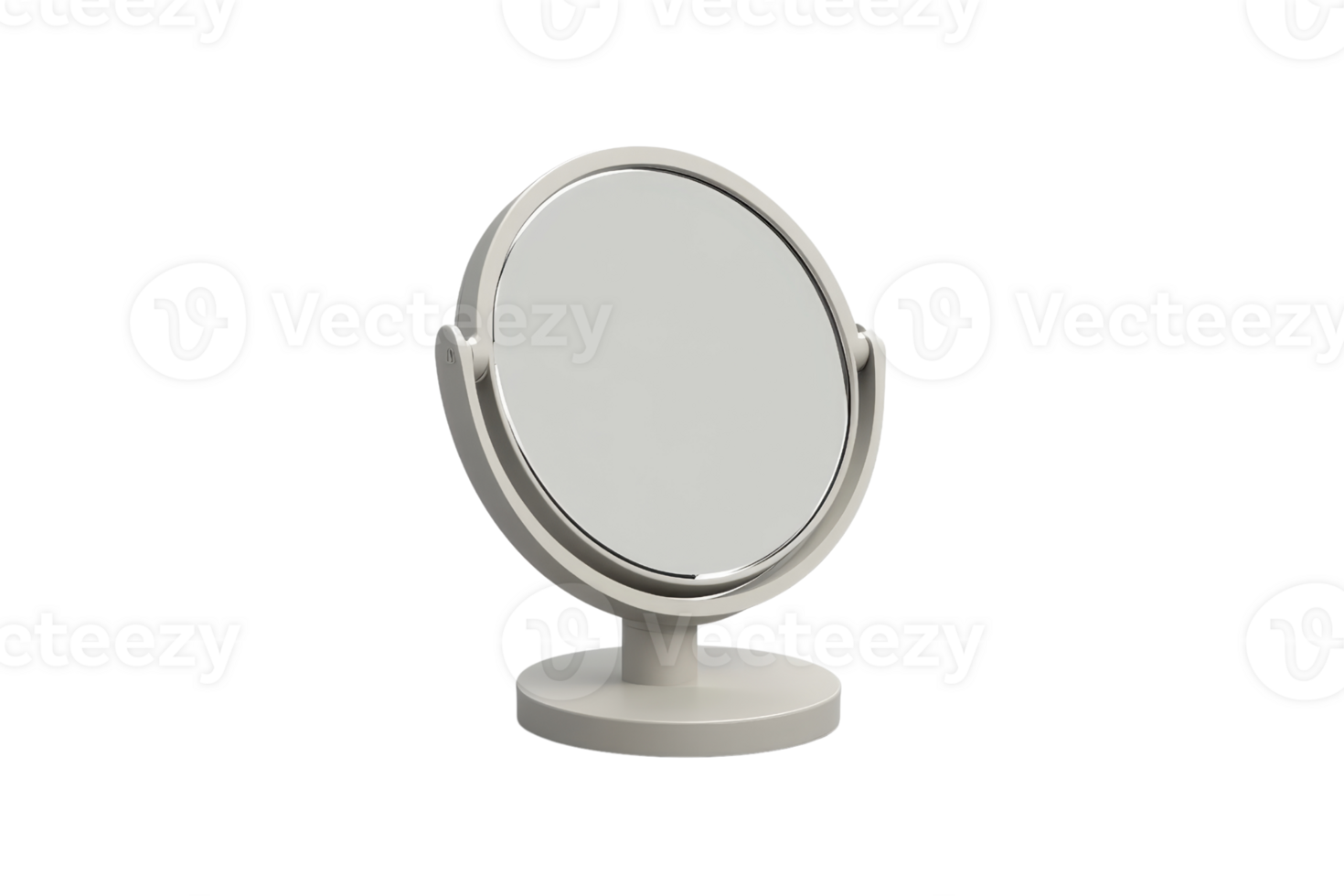 A sleek and modern circular makeup mirror with a white frame and stand, perfect for beauty and grooming routines. png