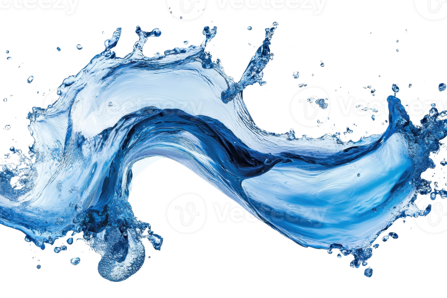 Dynamic splash of blue water with splatters, symbolizing freshness, fluidity, and energy, on a transparent background. in high resolution. png