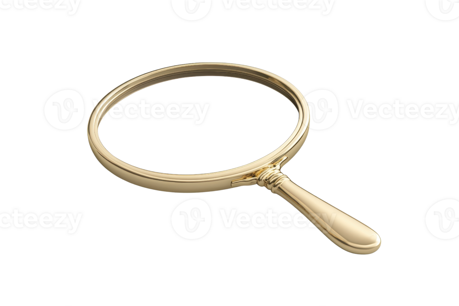 High-quality image of a vintage gold magnifying glass isolated on a transparent background. perfect for educational or detective-themed projects. png