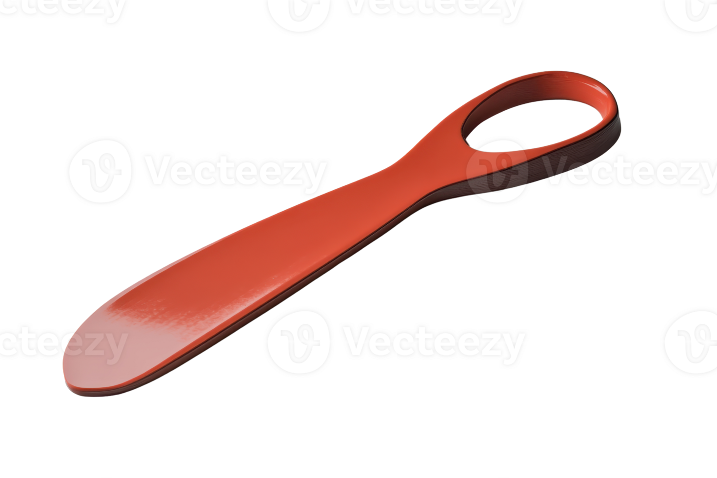 Red plastic shoehorn isolated on transparent background. Lightweight and portable accessory for easy shoe-wearing convenience. png