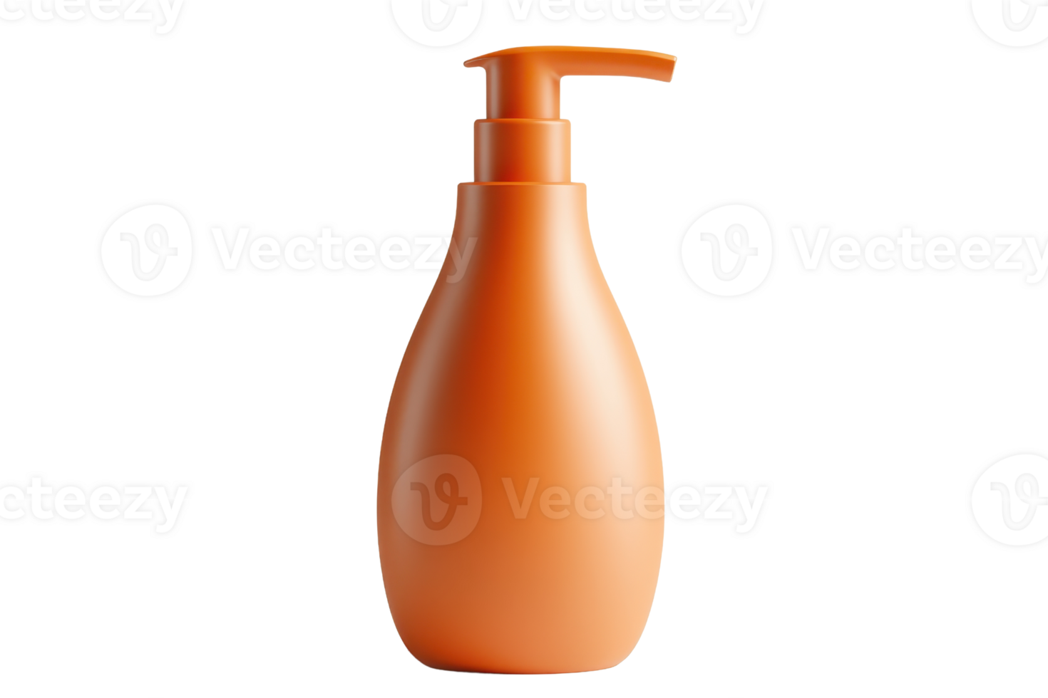 Orange plastic pump bottle for lotion or soap. Isolated on transparent background. perfect for branding and packaging designs. png
