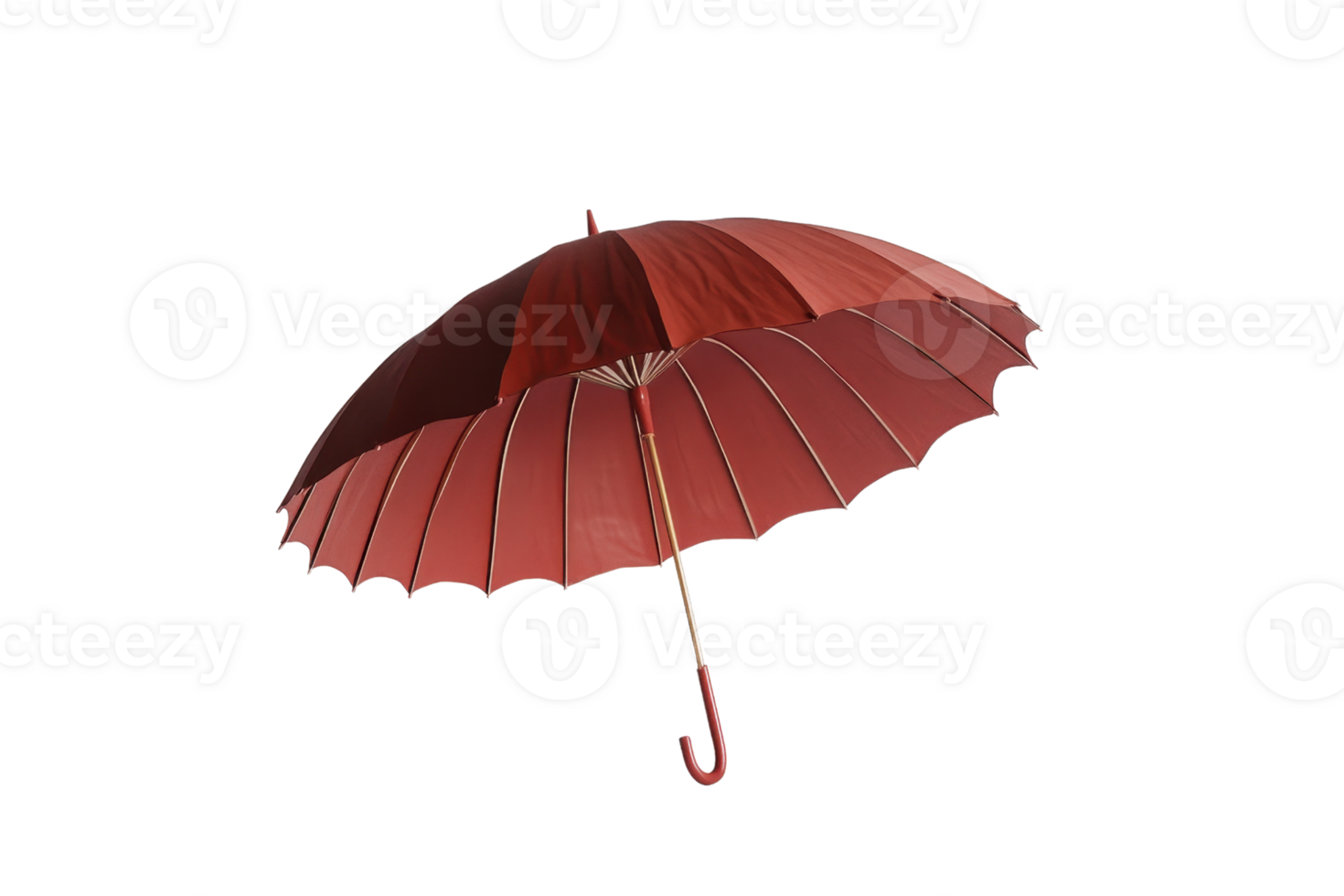 Elegant red umbrella isolated on transparent background. Classic design with a curved handle for style and functionality, perfect for rainy days. png