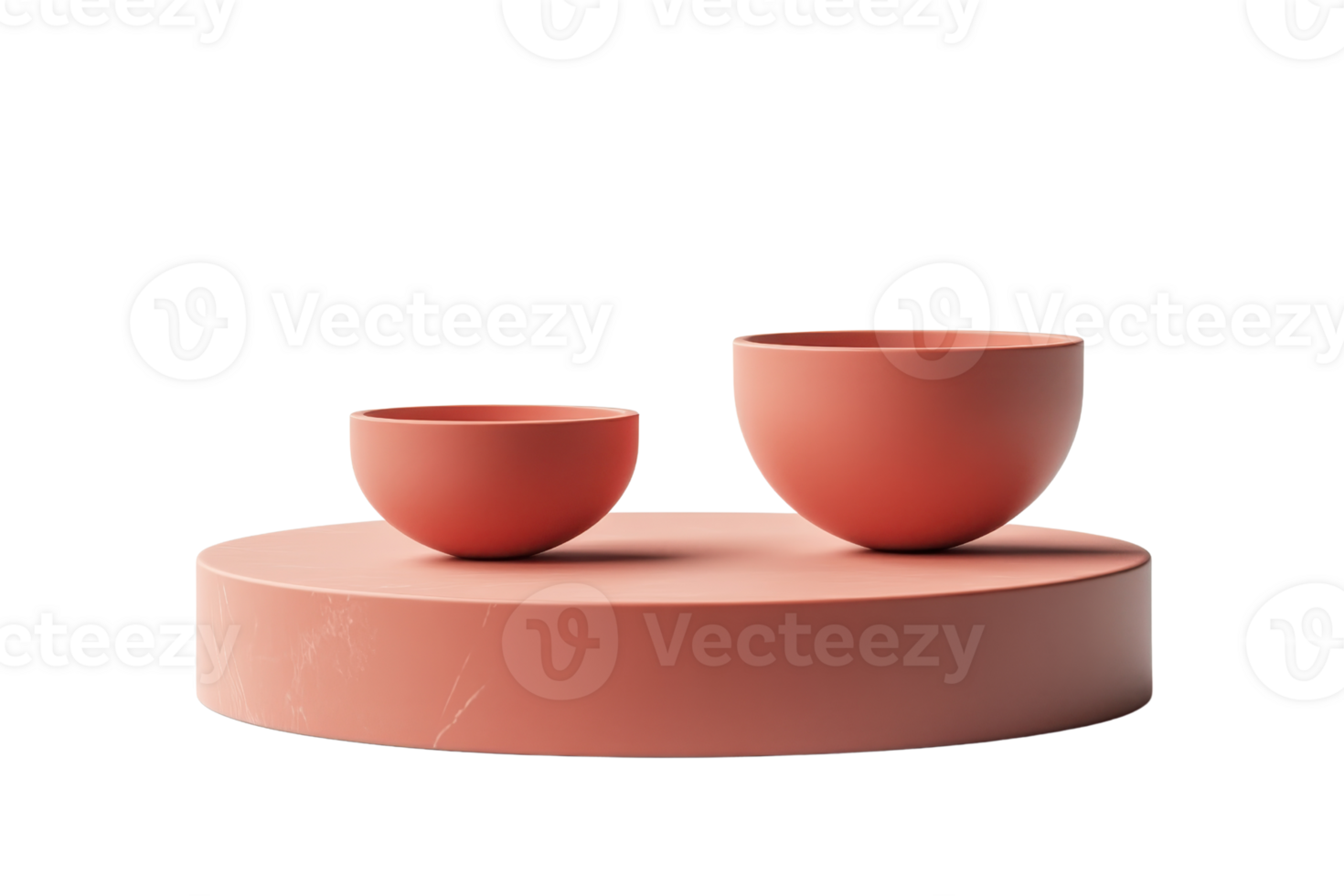Minimalist pink pedestal with marbled texture displaying two round bowls. Elegant design for home decor or product presentation. png