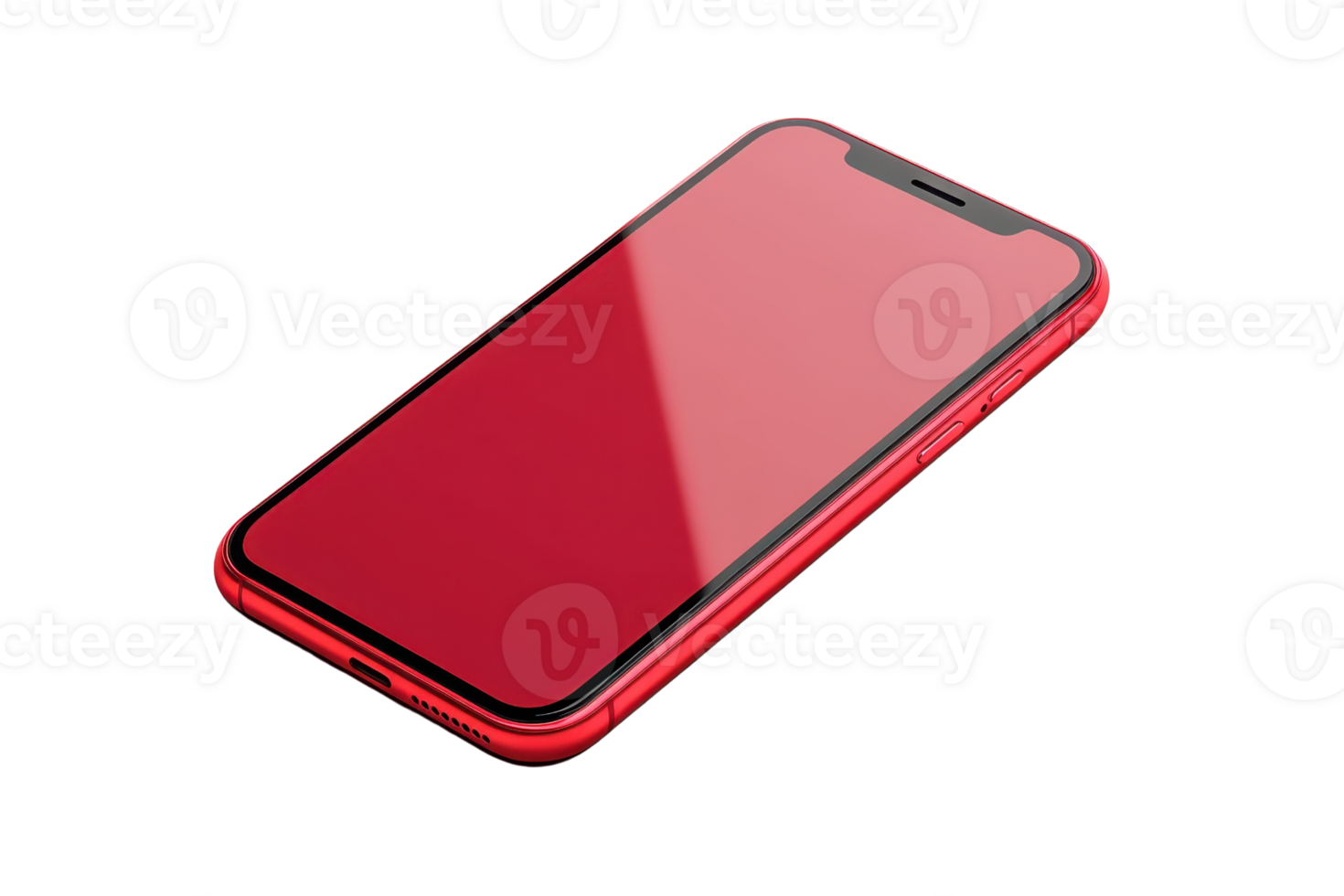 Red smartphone with modern design isolated on transparent background. High-quality image of mobile phone for tech and gadget enthusiasts. png