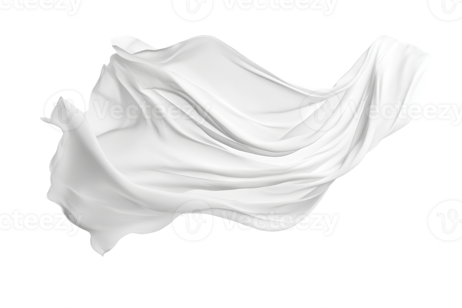 Abstract white fabric floating gracefully, isolated on a plain background, ideal for design and decoration concepts. png
