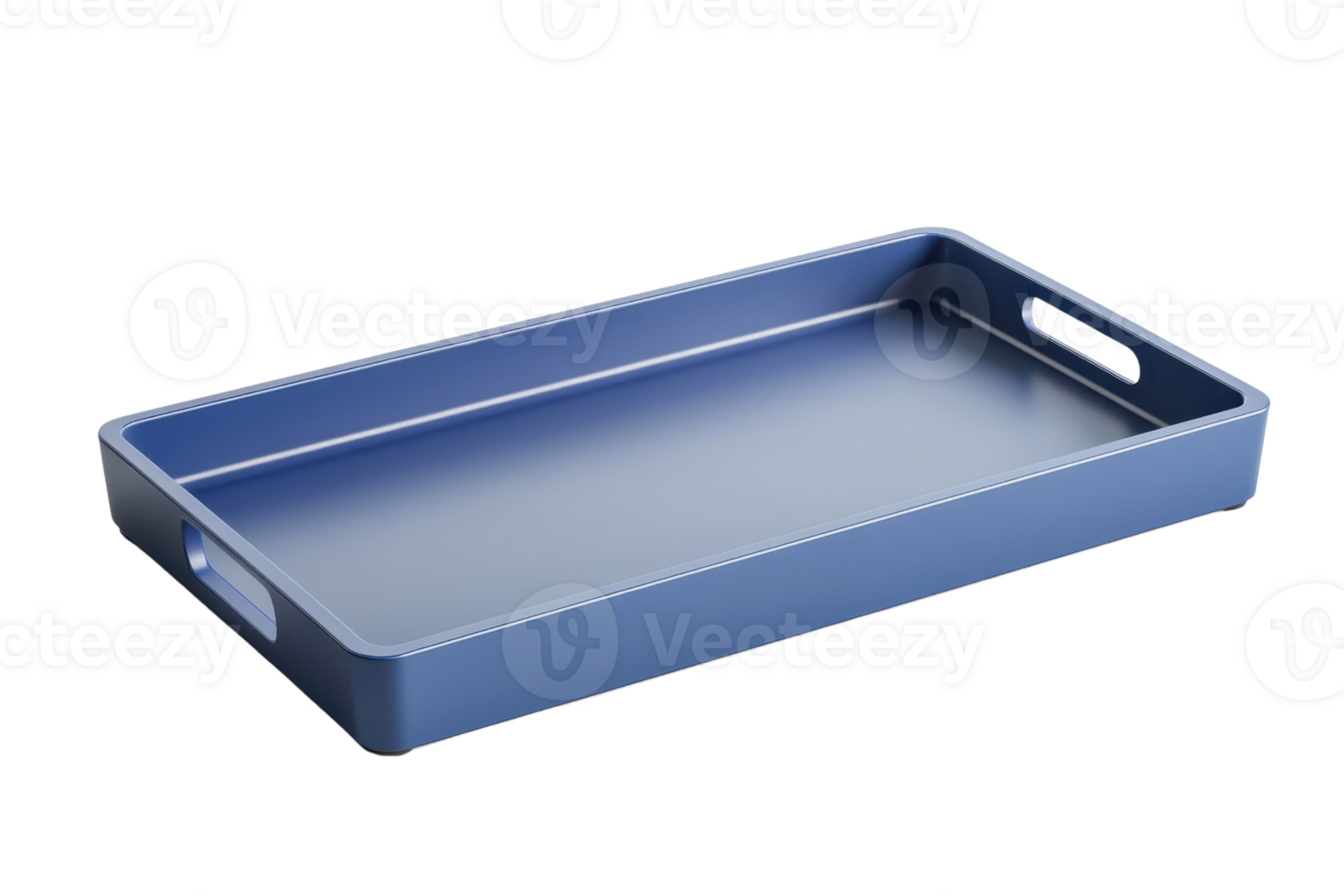 Blue plastic serving tray with handles on a transparent background. Perfect for holding food, drinks, or utensils. Simple and modern design. png
