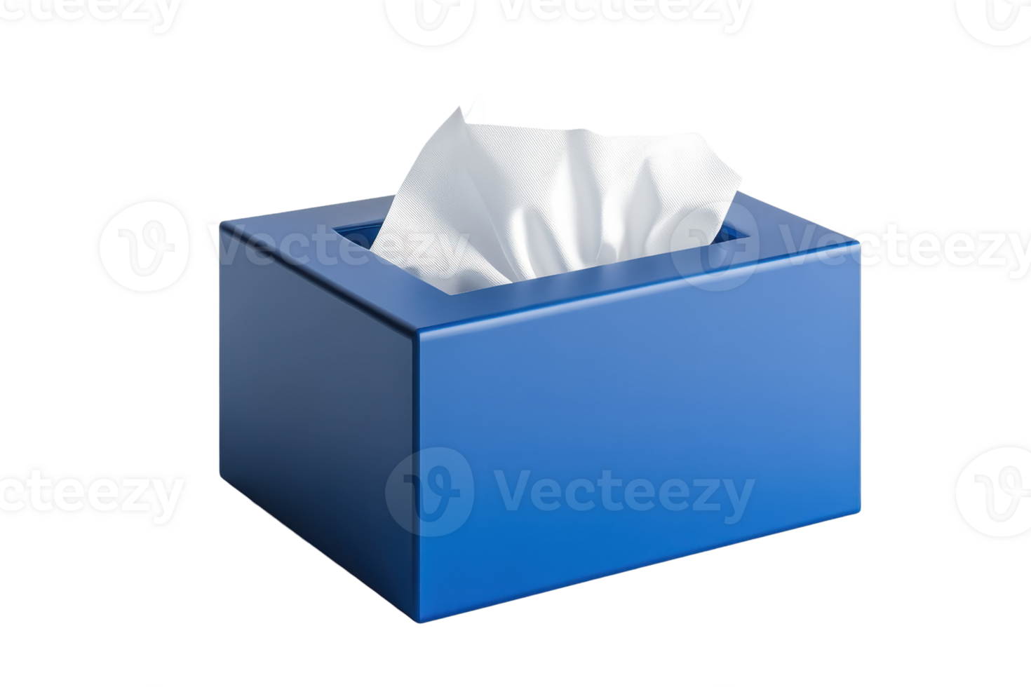 Blue tissue box with white tissues, isolated on transparent background. Ideal for hygiene, home, and office use. Essential item for daily life. png