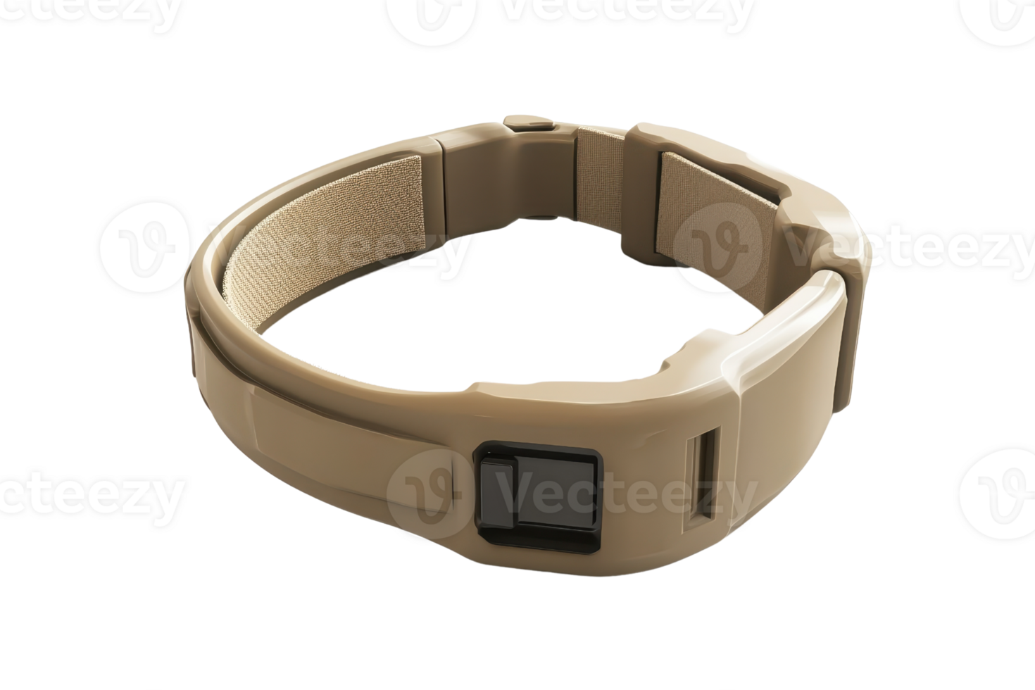 Smart beige wristband with digital display, isolated on transparent background. Innovative wearable technology accessory for health tracking. png