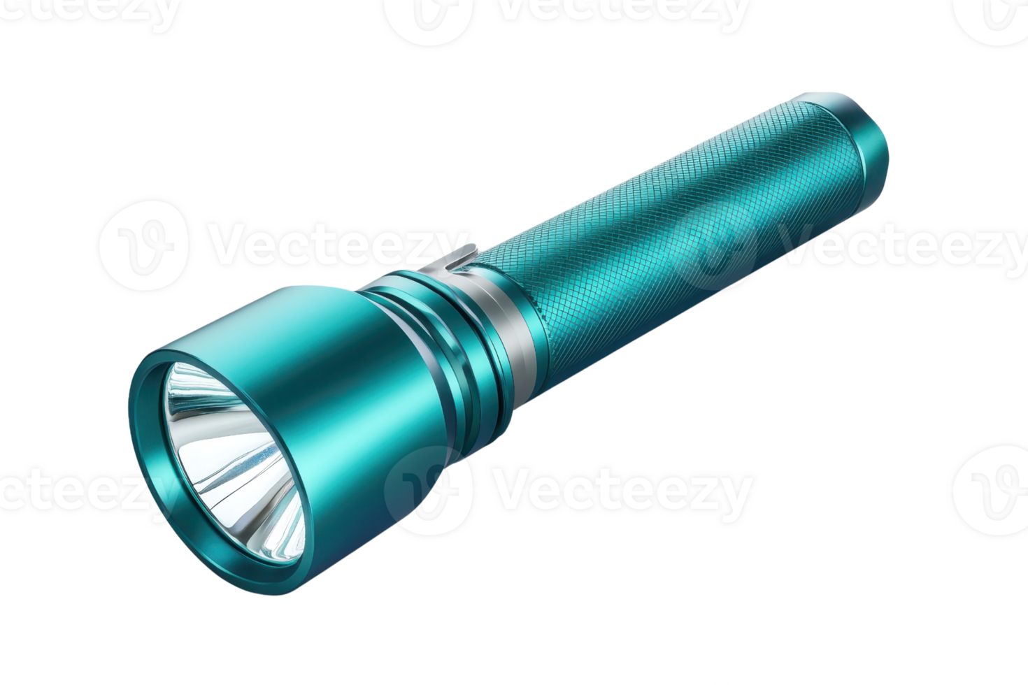 Shiny metallic flashlight with a sleek design isolated on a transparent background. perfect for lighting needs and outdoor adventures. png